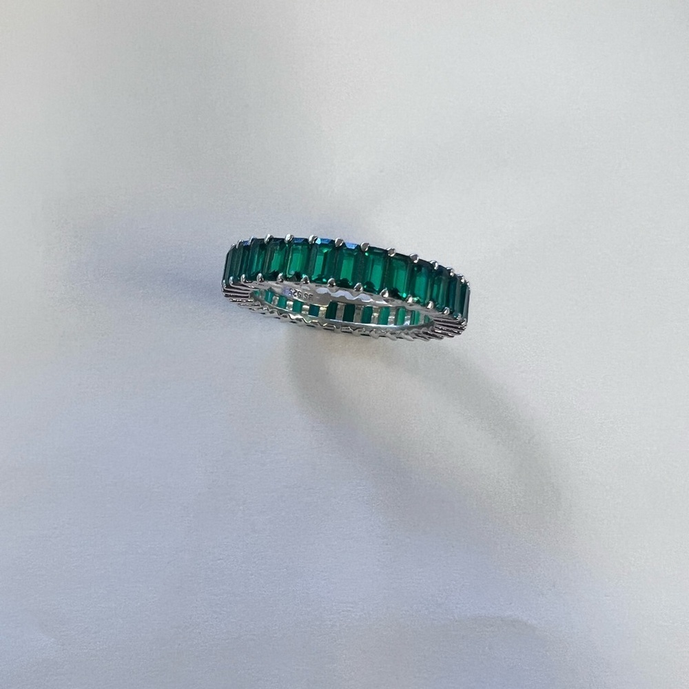 925 Silver Emerald Full Eternity Band | Emerald Cut Gemstone - Picture 3 of 6